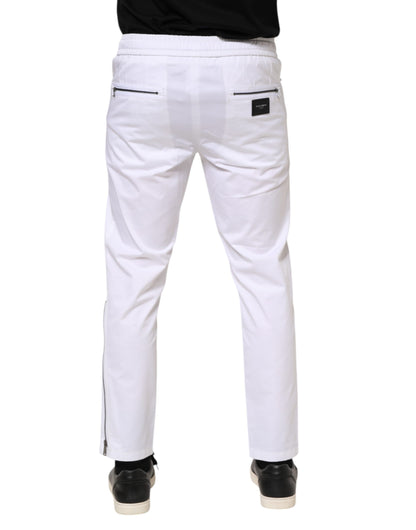 White Cotton Stretch Logo Men Jogger Pants