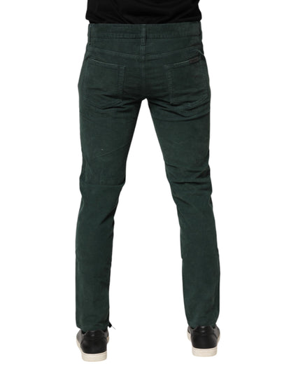 Green Cotton Corduroy Skinny Pants