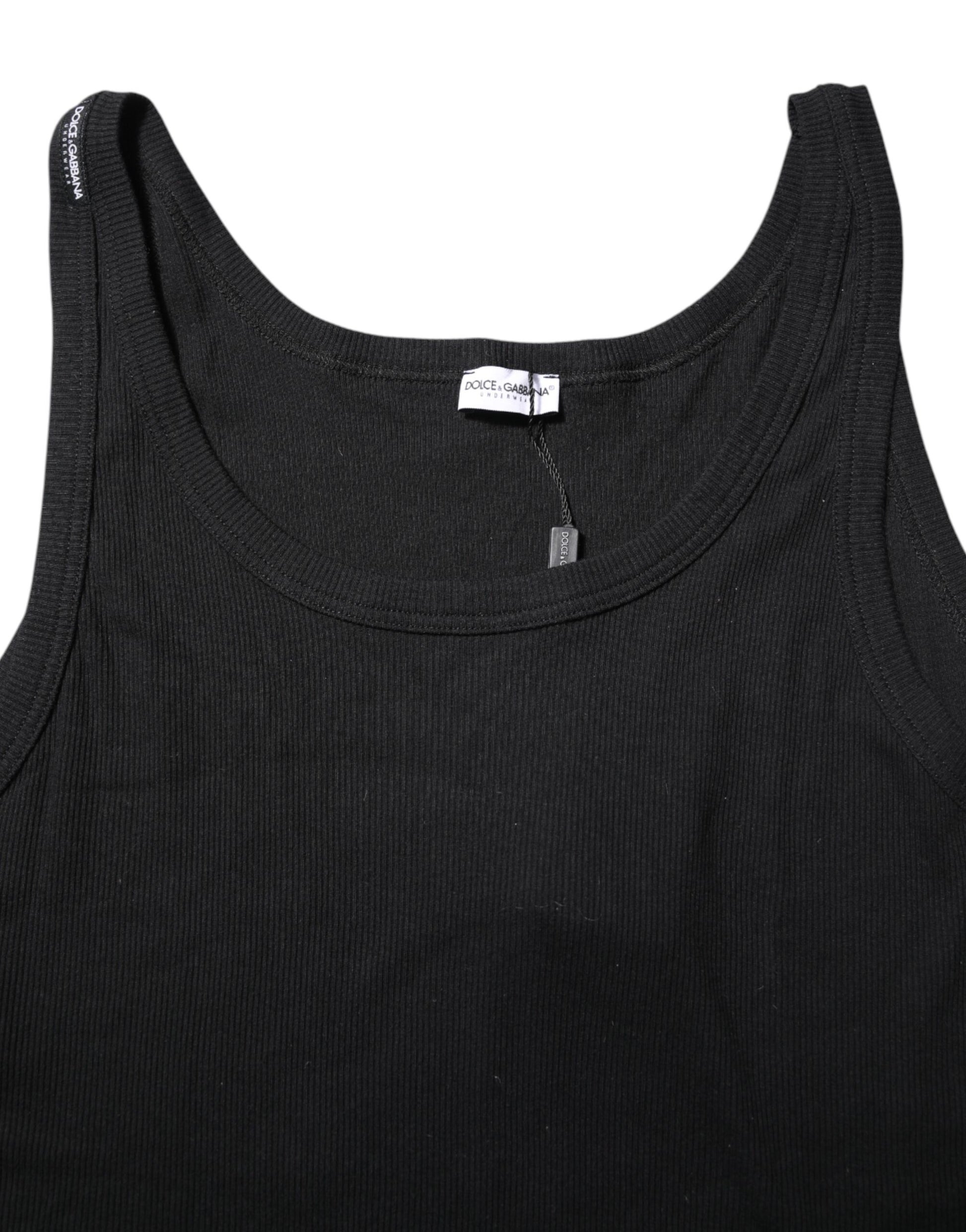 Black Cotton Sleeveless Underwear Tank T-shirt