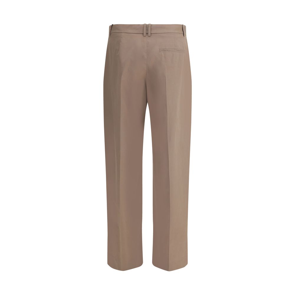 Beige Cotton Casual Pants