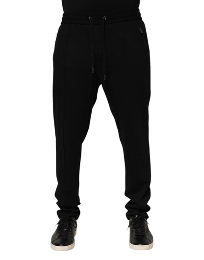 Black Viscose Skinny Logo Men Jogger Pants