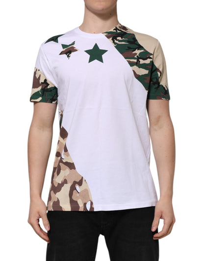 White Camouflage Cotton Men Crew Neck T-shirt