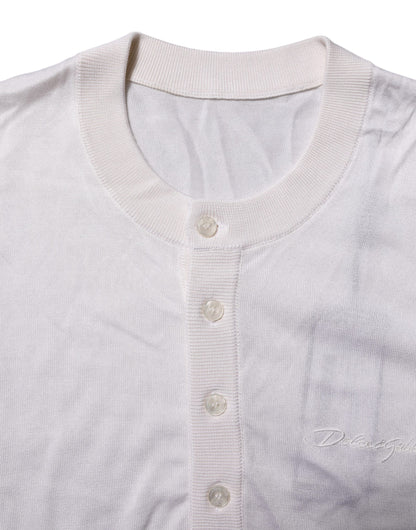 White Silk Short Sleeves Men Henley T-shirt