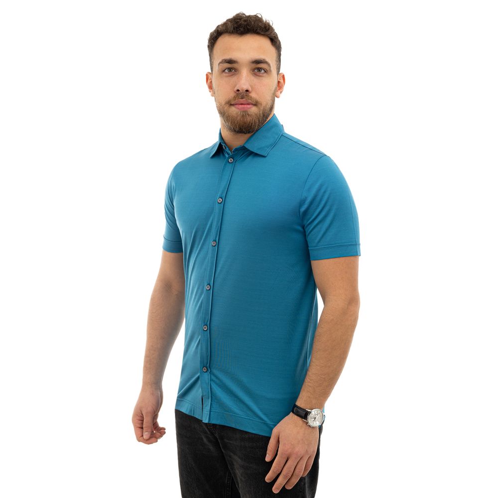 Blue Cotton Shortsleeve Shirt