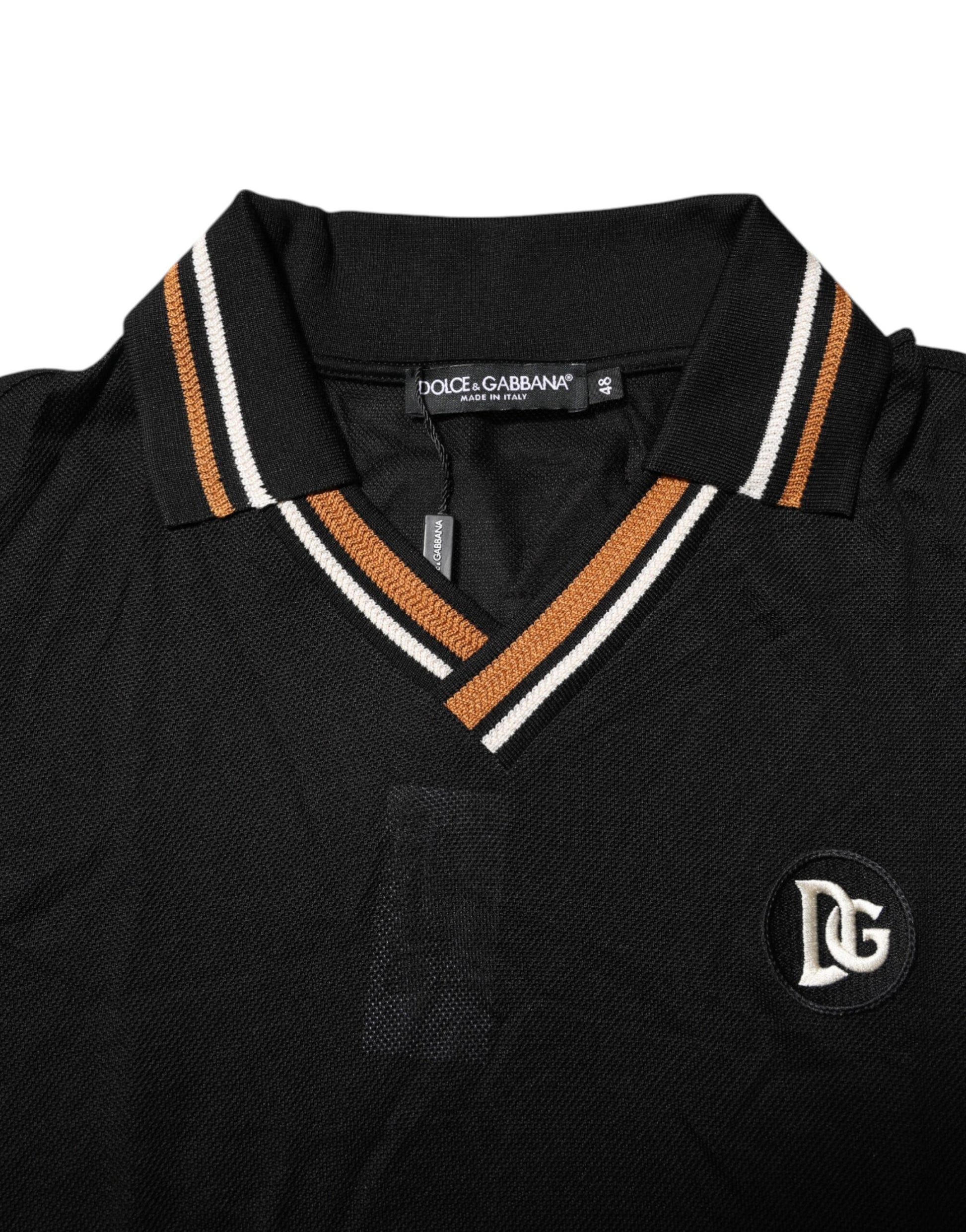 Black DG Silk Vneck Collared Men Polo T-shirt