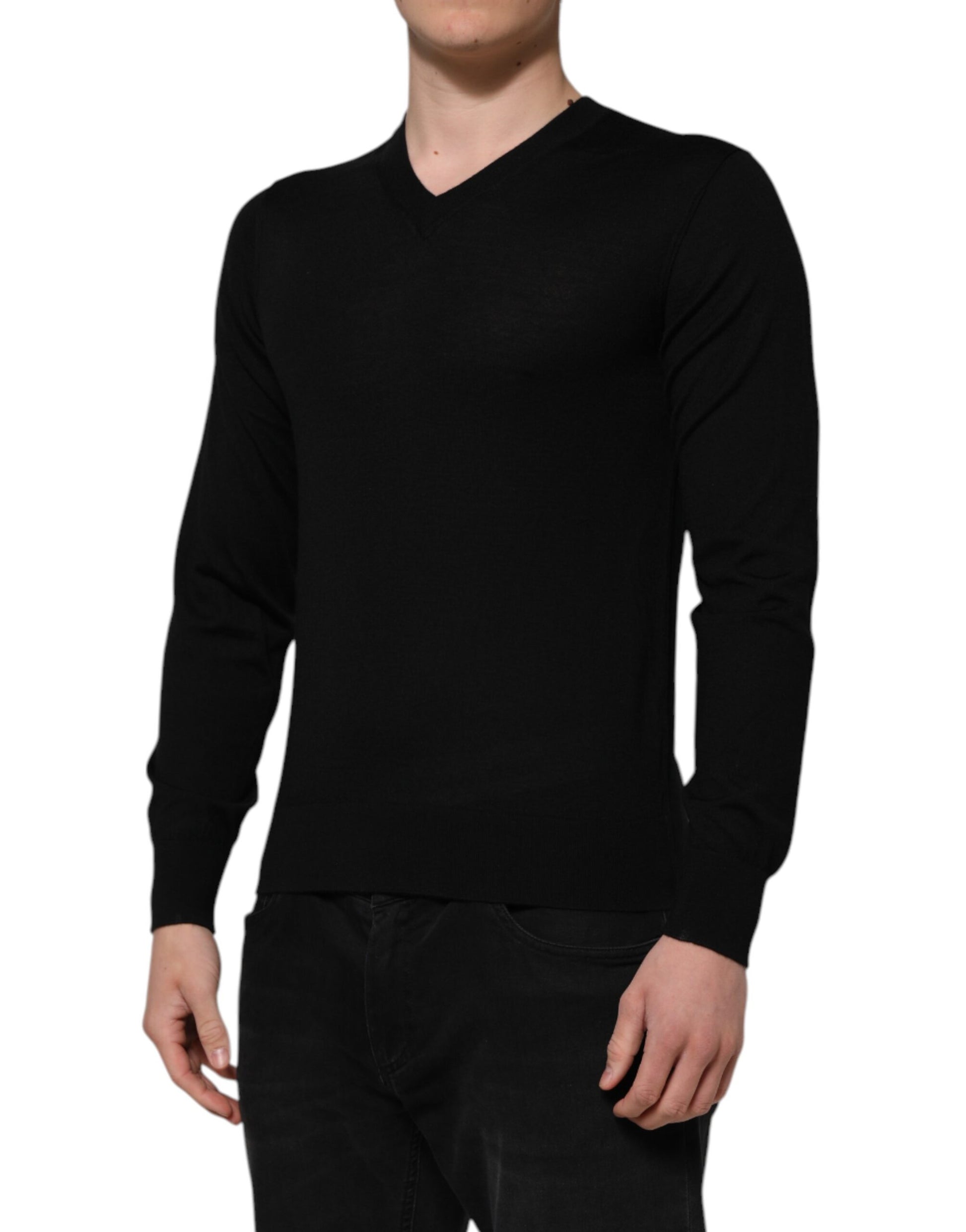 Black Cashmere V-Neck Long Sleeves T-shirt