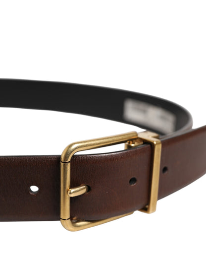 Brown Classic Gold Metal Logo Buckle Men Belt
