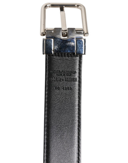 Black Classic Leather Silver Tone Buckle Belt