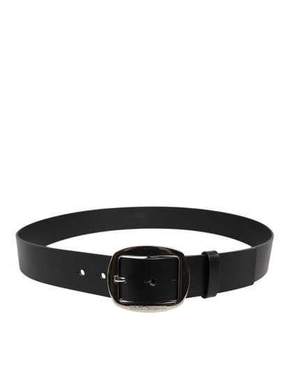 Black Leather Classic Metal Buckle Belt