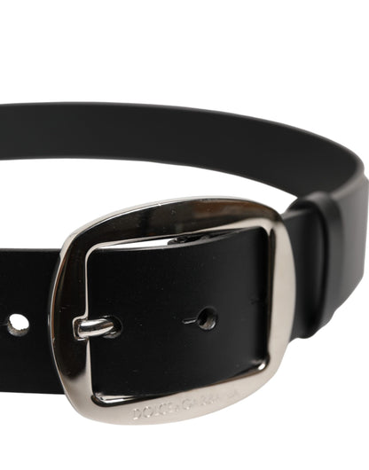 Black Leather Classic Metal Buckle Belt