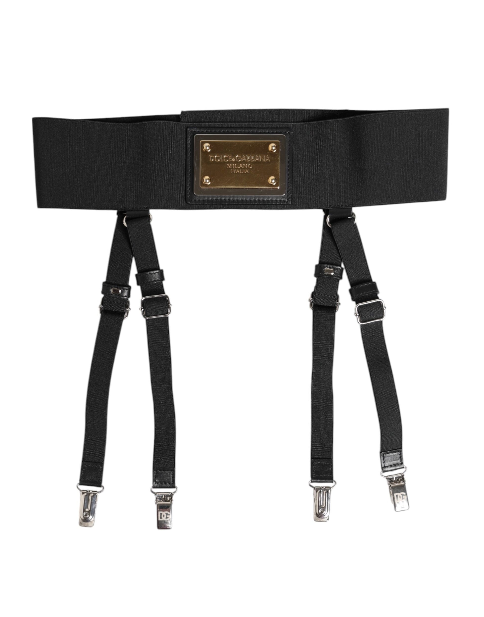 Black Leather Logo Wide Waist Belt Suspender