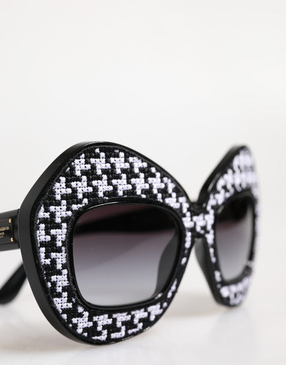 Black White PIED DE POULE Print Oversized Shades Sunglasses
