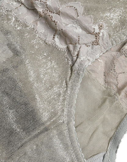 Gray Cotton Floral Lace High Waist Panty Underwear