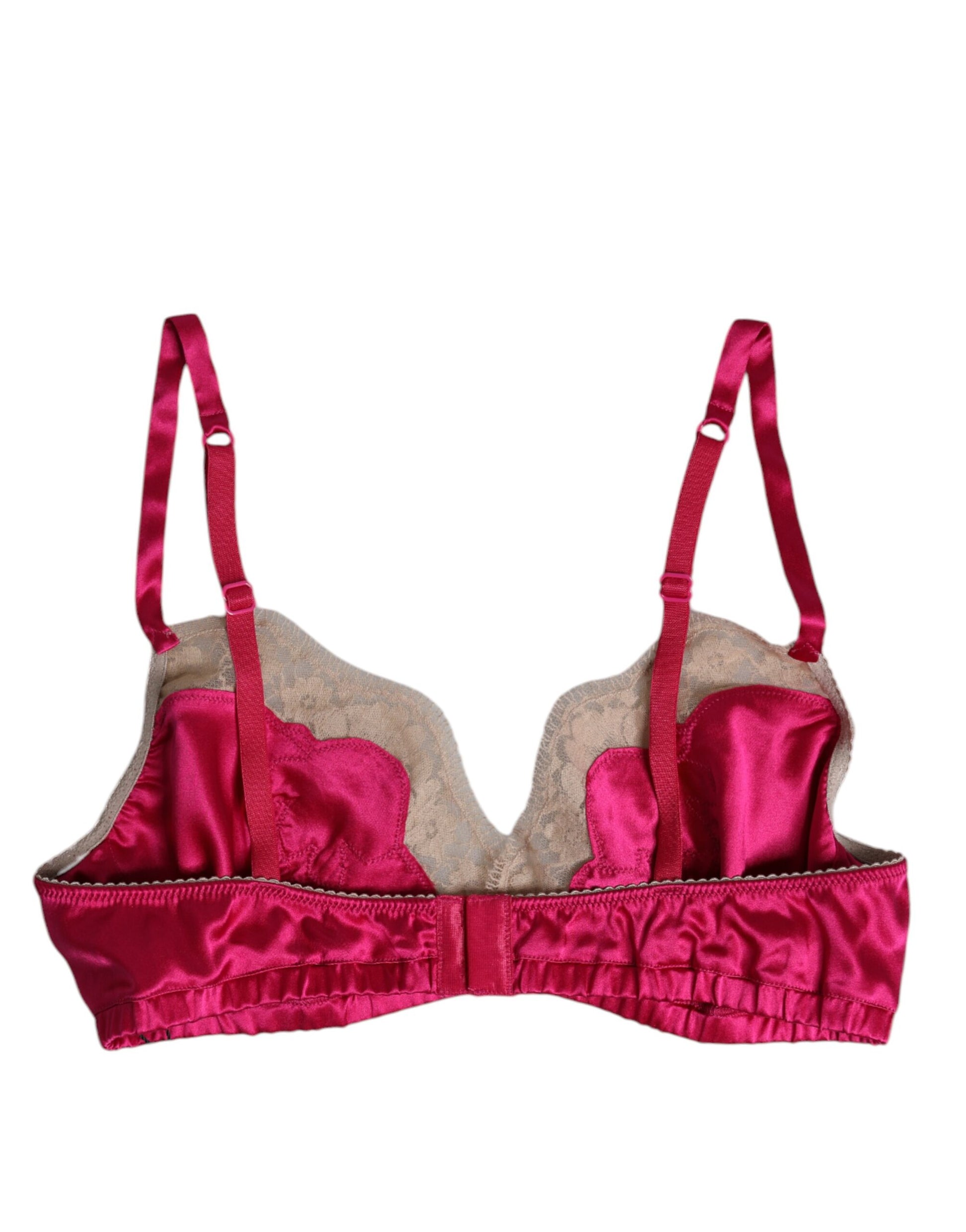 Magenta Floral Lace Silk Non Wire Bra Underwear