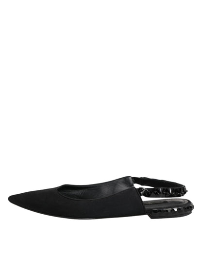 Black Crystal Charmeuse Slingback Shoes