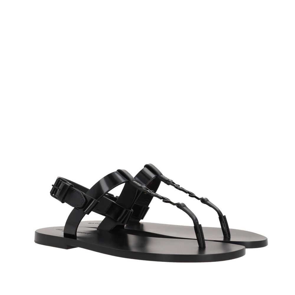 Black Calfskin Flat Sandals