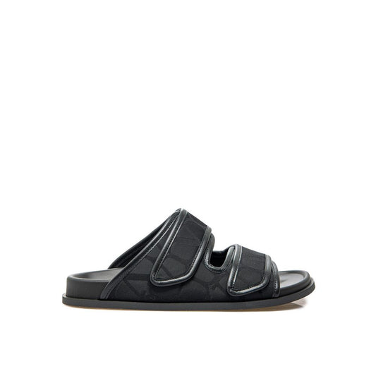 Black Fabric Flat Sandals
