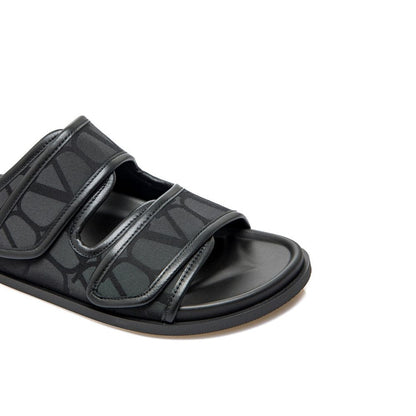 Black Fabric Flat Sandals