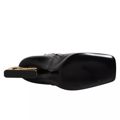 Black Jackie Leather Mid Calf Boots Shoes