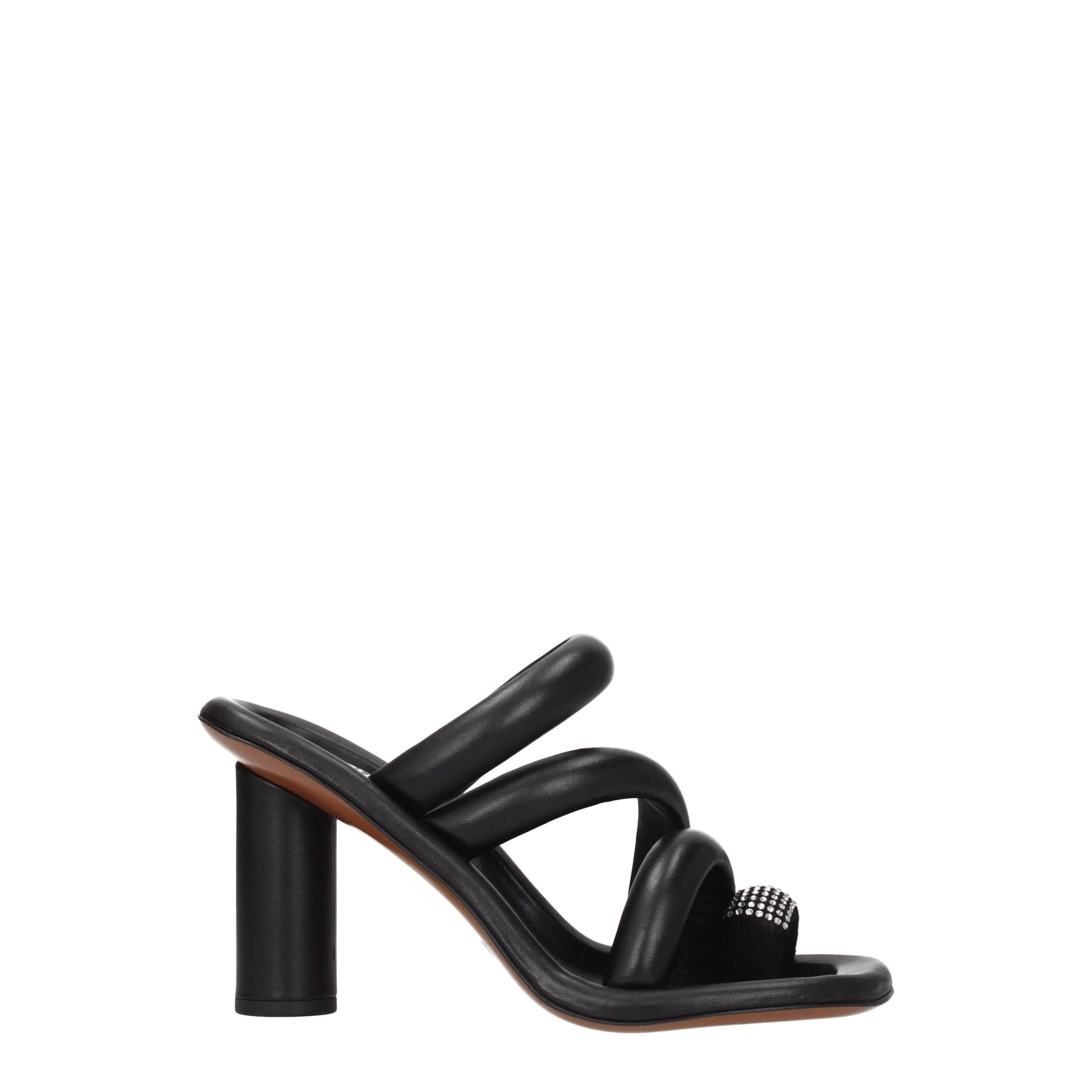 Black Leather Stiletto Heel Sandals