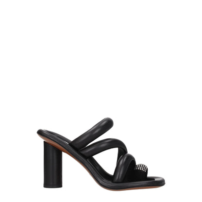 Black Leather Stiletto Heel Sandals