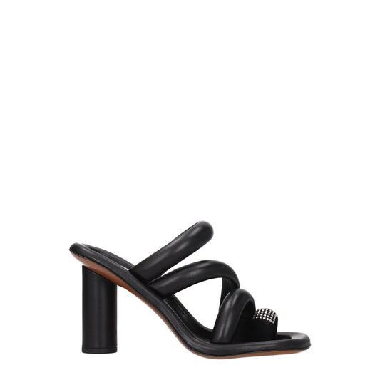 Black Leather Stiletto Heel Sandals