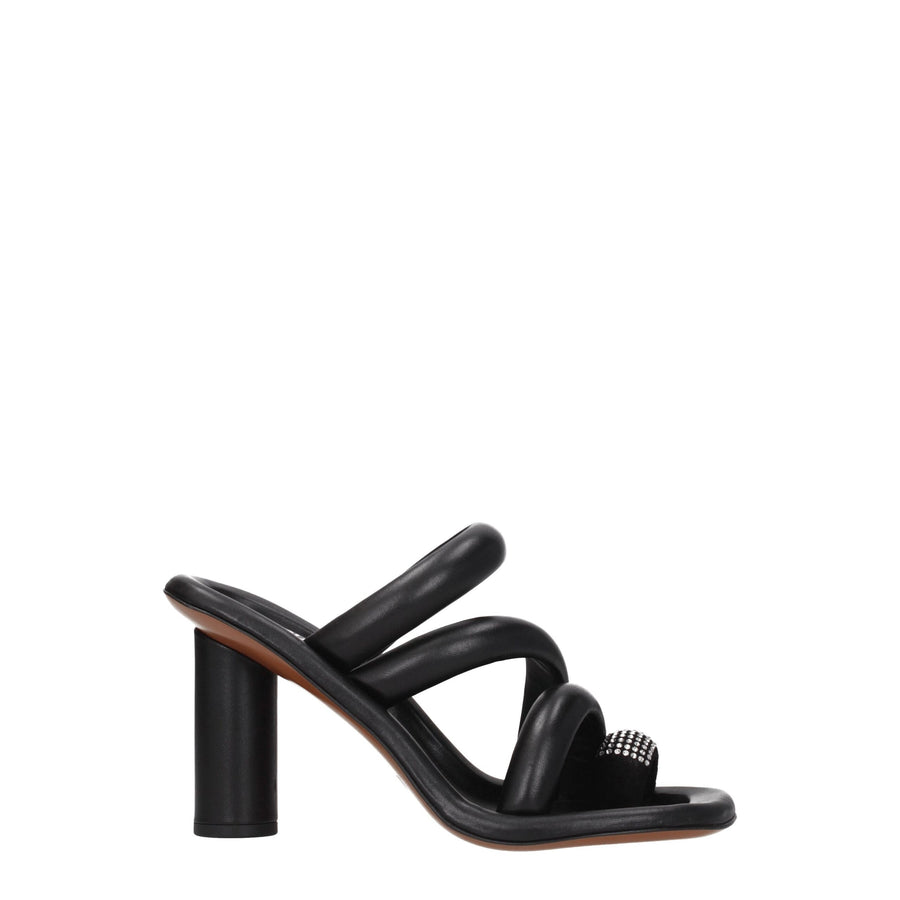 Black Leather Stiletto Heel Sandals