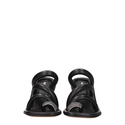 Black Leather Stiletto Heel Sandals