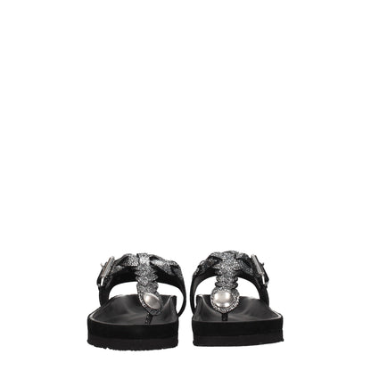 Black Leather Flip-Flop Sandals
