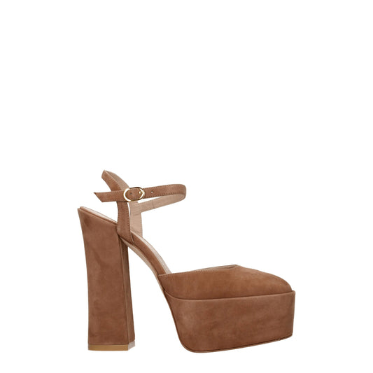 Beige Leather Platform Sandals