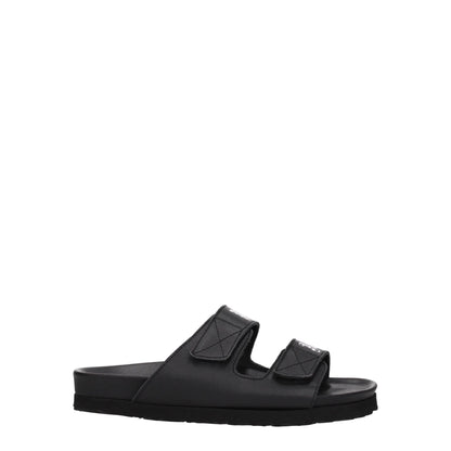 Black Leather Flat Sandals