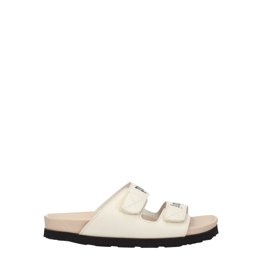 Beige Leather Flat Sandals