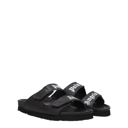 Black Leather Flat Sandals