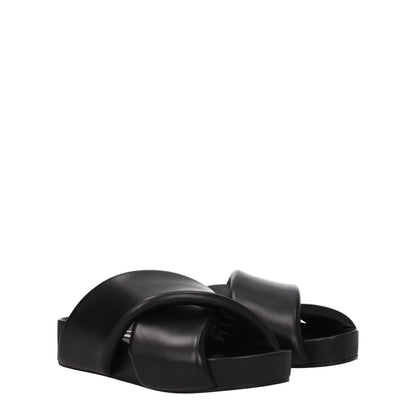 Black Leather Slippers