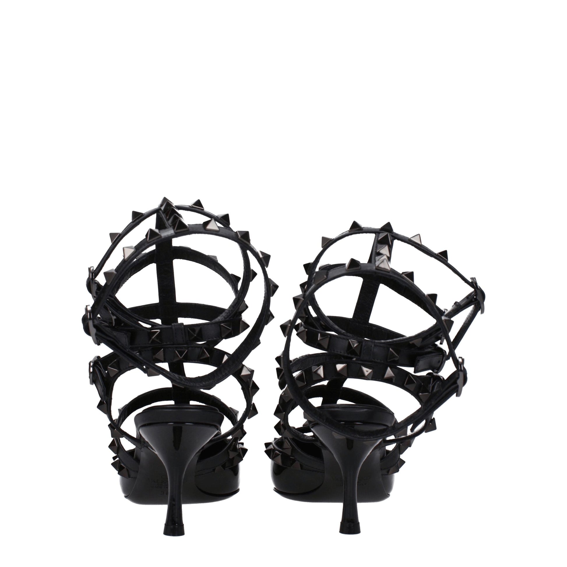 Black Leather Stiletto Heel Sandals