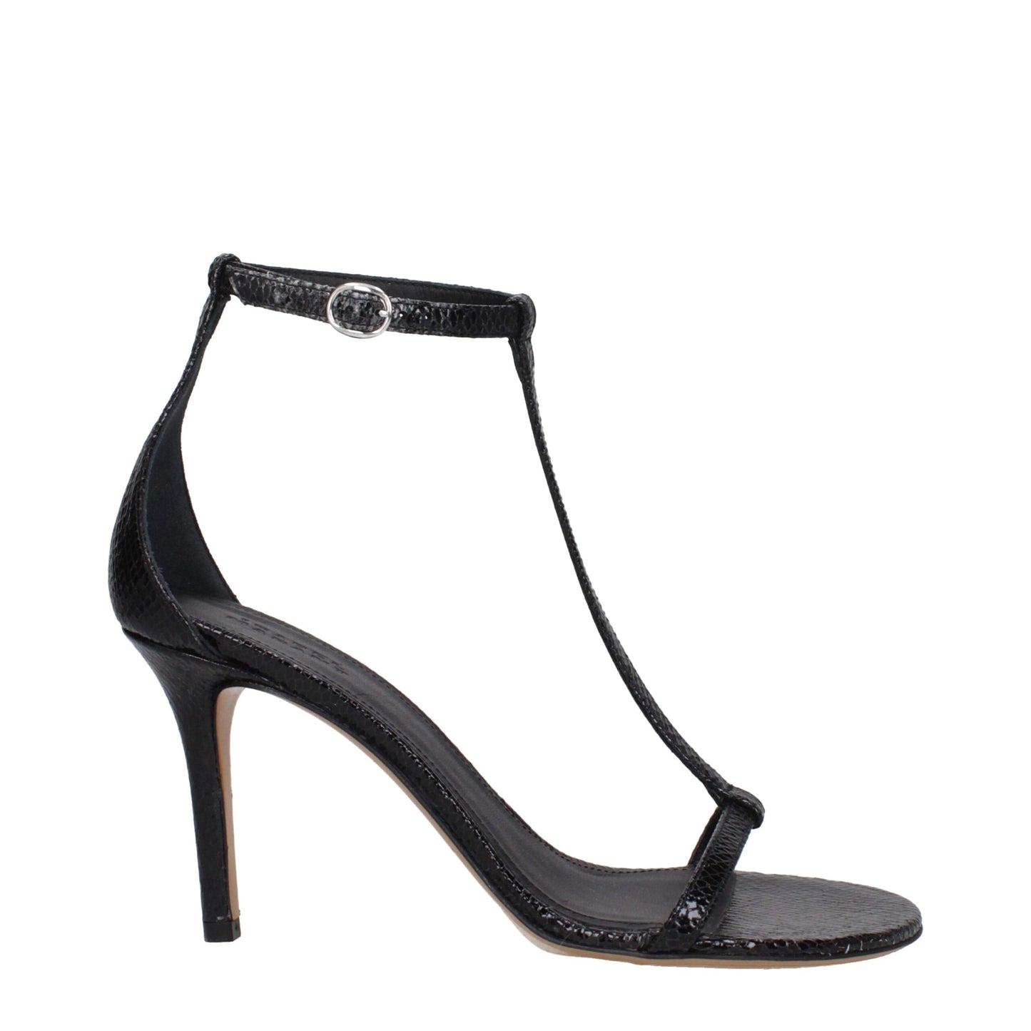 Black Leather Stiletto Heel Sandals