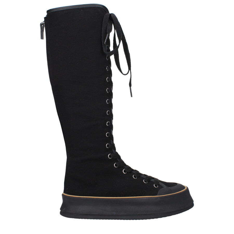 Black Fabric Lace-Up Boots