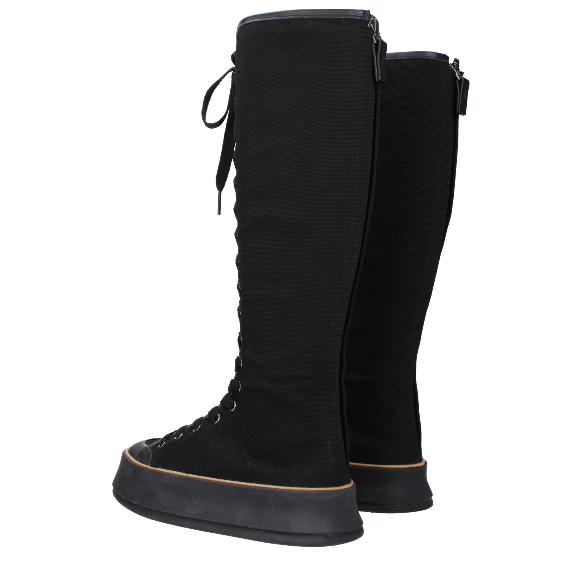 Black Fabric Lace-Up Boots