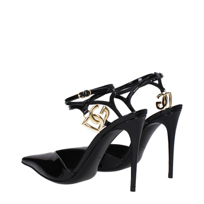 Black Leather Stiletto Heel Sandals