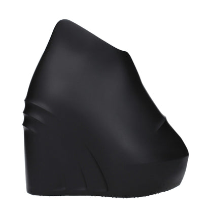 Black Cotton Wedge Sandals