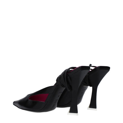 Black Leather Stiletto Heel Sandals