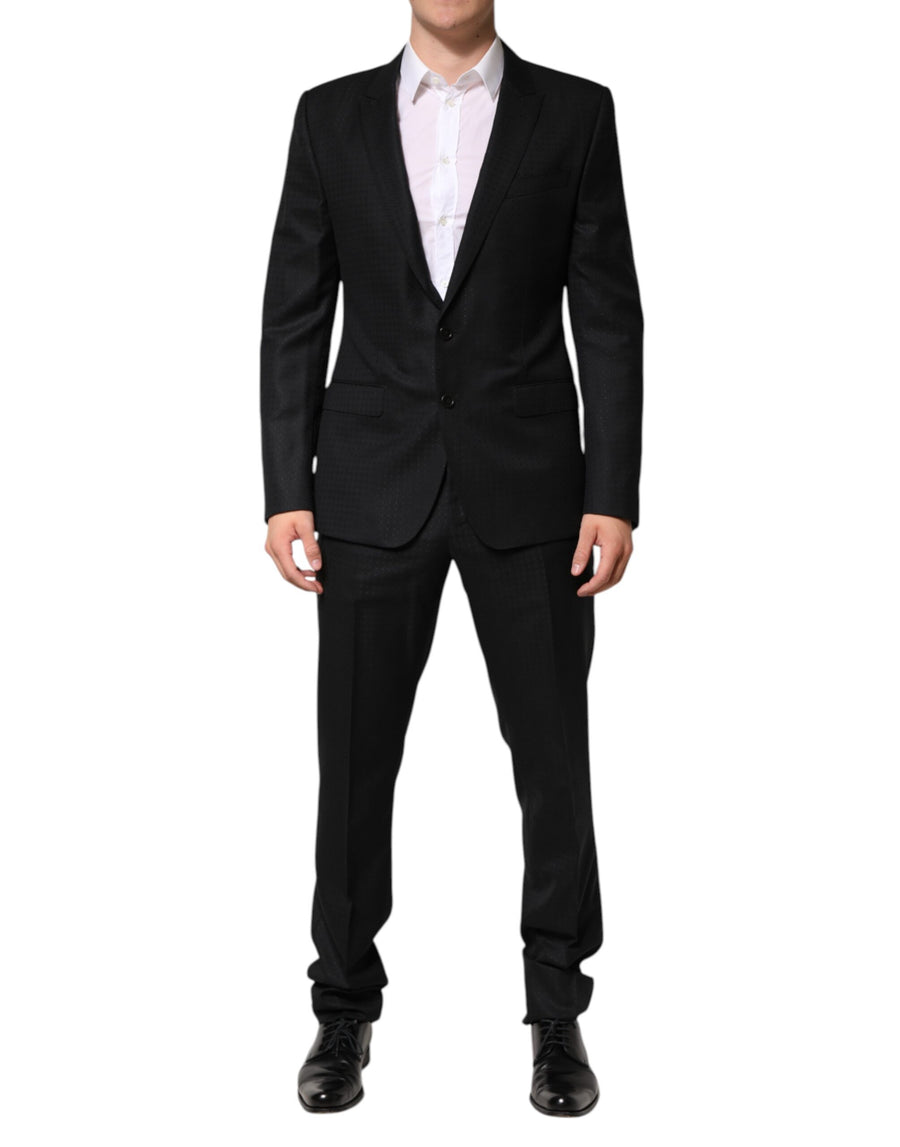 Black Jacquard Single Breasted 2 Piece Suit