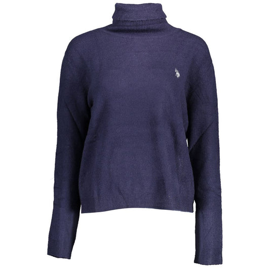 "Blue Acrylic Women Sweater with Turtleneck Detail"