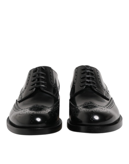 Black Leather Derby Wingtip Formal Shoes