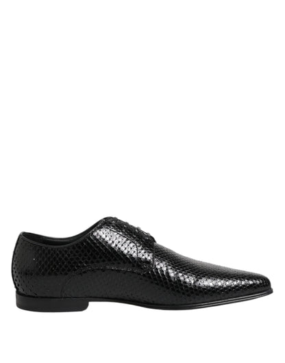 Black Exotic Leather Lace Up Derby Shoes