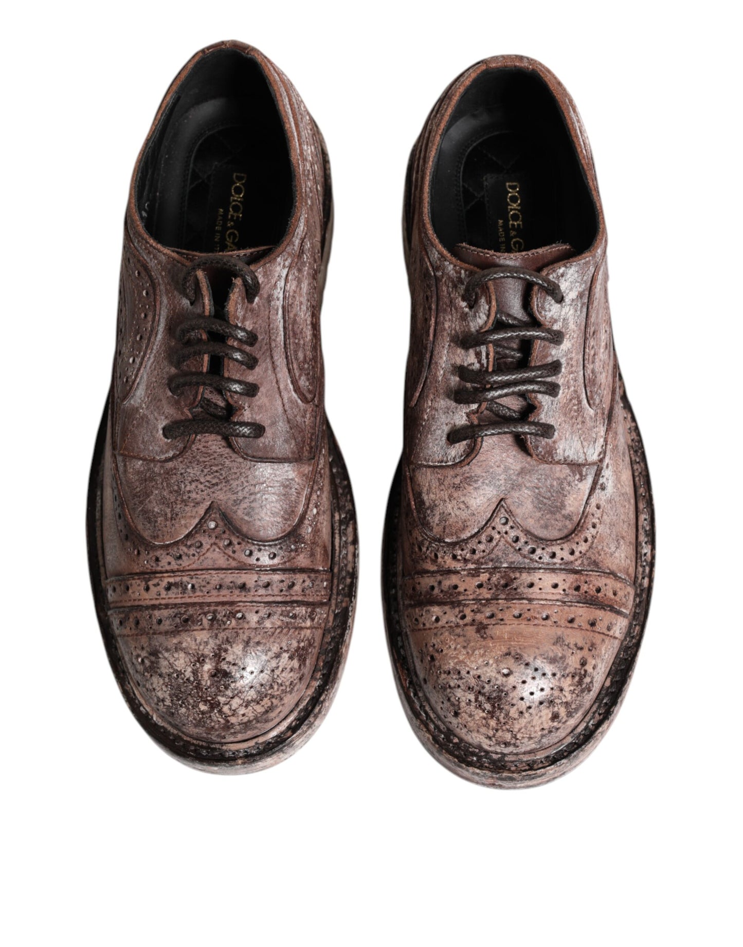 Brown Leather Distressed Brogue Lace Up Shoes