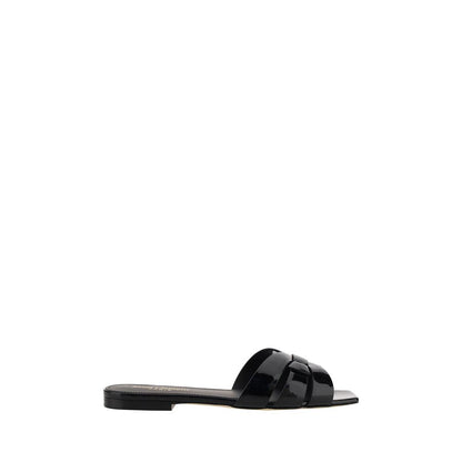 Black Calf Leather Bos Taurus Flat Sandals
