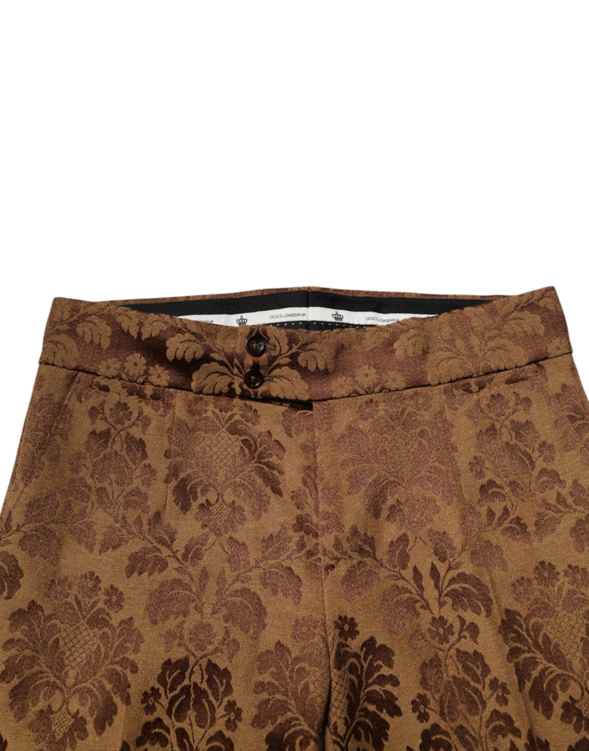 Brown Floral Jacquard Men Skinny Trouser Pants