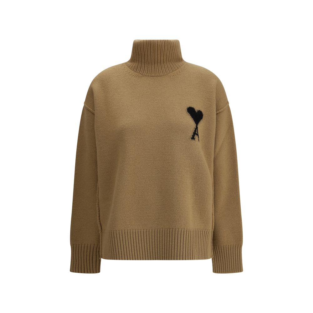 Brown Fleece Wool Turtleneck