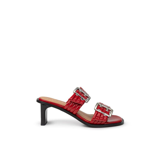 Red Leather Stiletto Heel Sandals